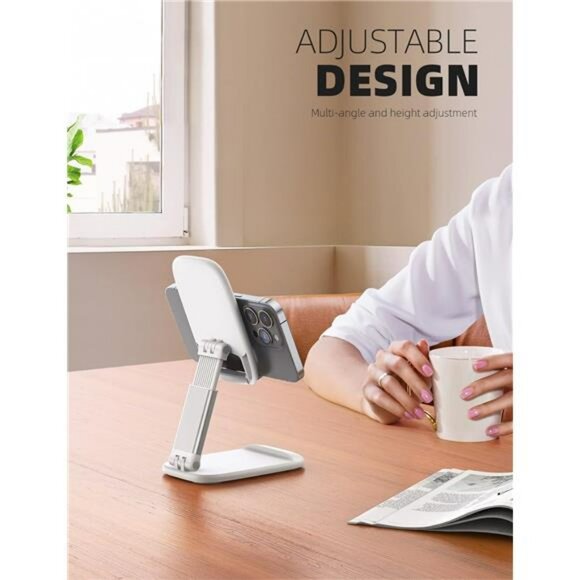 Adjustable White Phone Stand Desk Holder Foldable Gift for iPhone Android - Picture 2 of 7